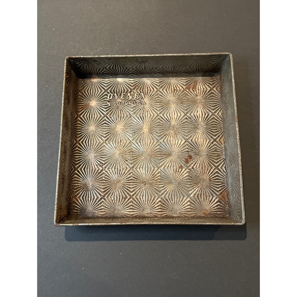 Vintage Ovenex N-601-9 Square Cake Pan 9 Inch Starburst Pattern Tin USA Bakeware